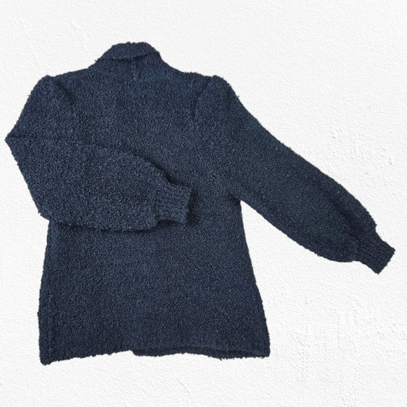 1980s Black Boucle Knit Shawl Cardigan Minimalist Wool Blend Jacket Size Small - Picture 7 of 7
